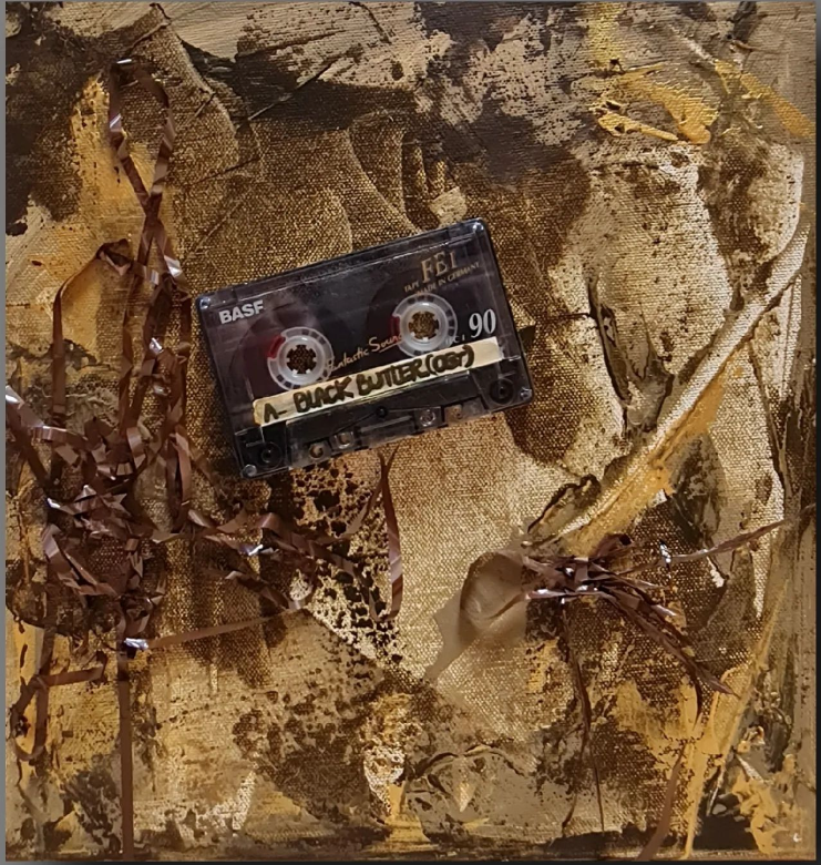 Souvenirs cassette tape on mixed media canvas art by okaasan painting
